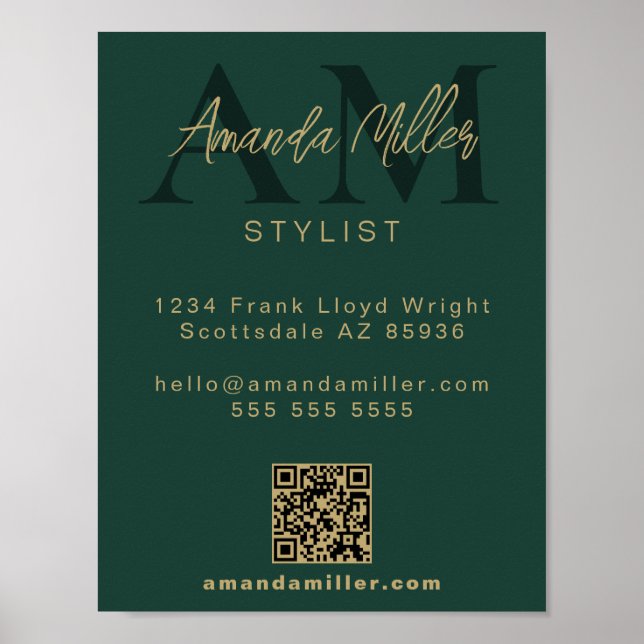 QR Code Modern Minimalist Monogram Download Green Poster (Front)
