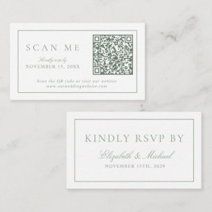 QR Code Modern Minimalist Monogram Sage Green RSVP Enclosure Card