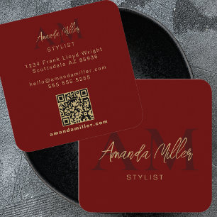 QR Code Modern Minimalist Monogram Vertical Black Square Business Card