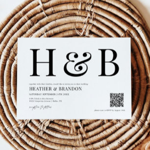 QR Code Modern Monogram Wedding Invitation