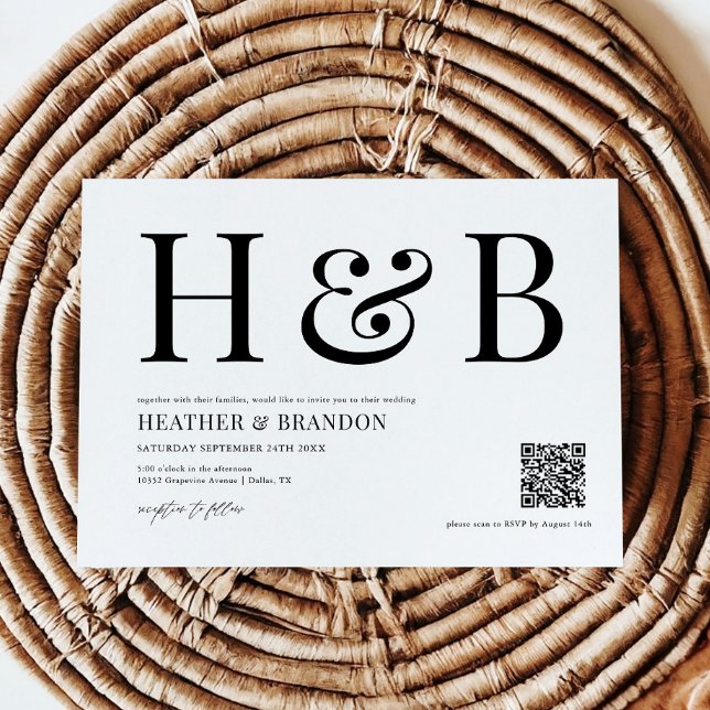QR Code Modern Monogram Wedding Invitation  (Creator Uploaded)