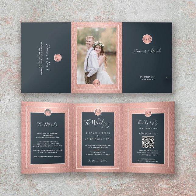 QR CODE modern photo all in one wedding Tri-Fold Announcement (Creator Uploaded)