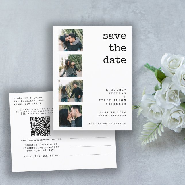 QR CODE modern photo collage wedding save the date Announcement Postcard (Creator Uploaded)