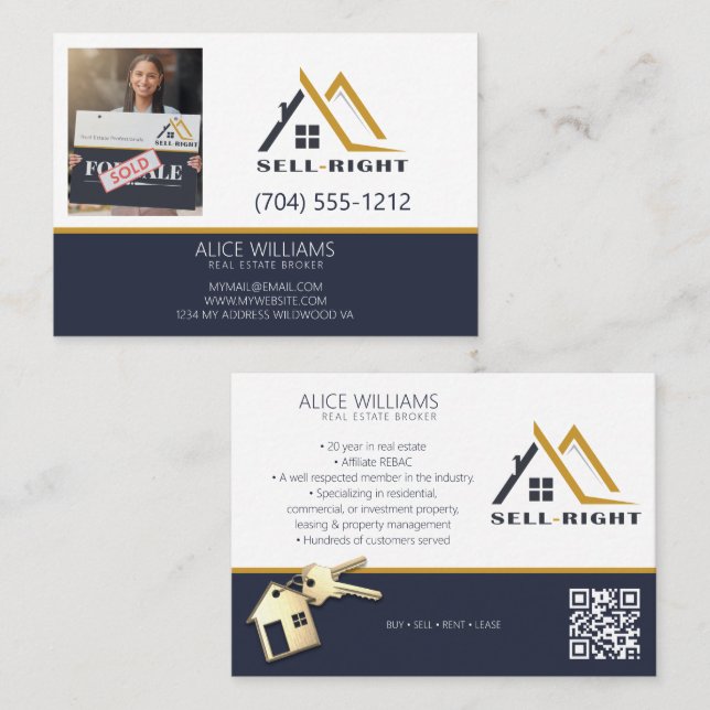 QR Code Modern Photo Professional Realtor Broker Business Card (Front/Back)