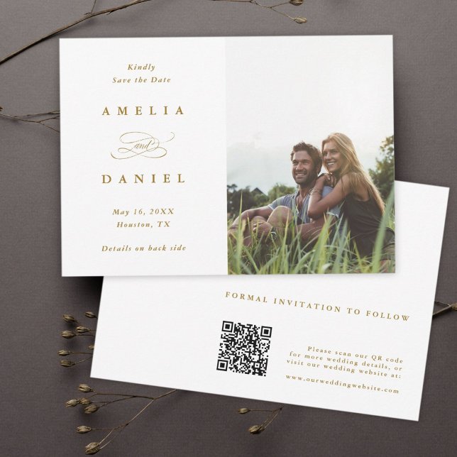 QR code Modern Photo Wedding Gold Save The Date (Creator Uploaded)