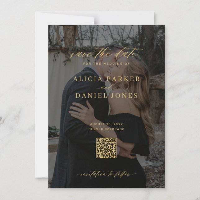 QR code modern photo wedding save the date   Magnetic Invitation (Front)