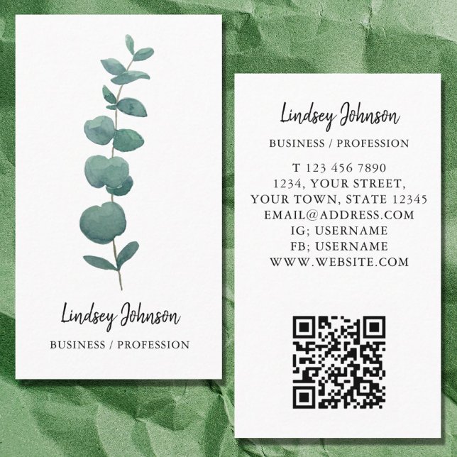 QR Code Modern Profession Business Eucalyptus Business Card (Creator Uploaded)