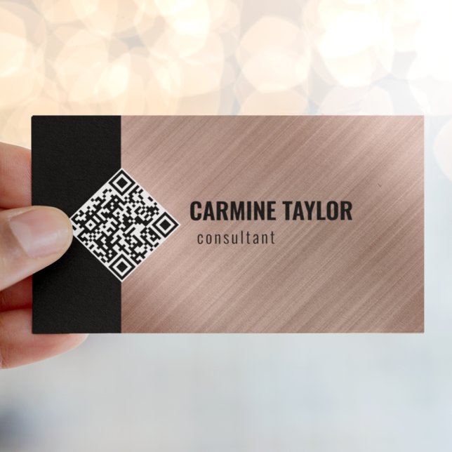 QR Code Modern Rose Gold Business Card (Creator Uploaded)