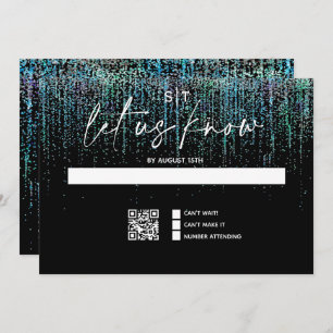 QR Code Modern RSVP Edgy Teal Glitter Invitation