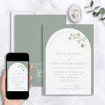 QR Code Modern Sage Green Arch Botanical Wedding Invitation<br><div class="desc">Are you looking for a modern and elegant wedding invitation that will make a statement? Look no further than our QR Code Modern Sage Green Arch Botanical Wedding Invitation! This sleek and stylish invitation features a white arch on a crisp sage green background, with watercolor botanical accents. For a social...</div>