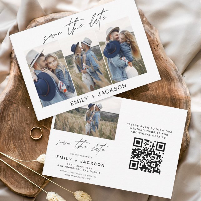 QR Code Modern Save the Date 4 Photo Elegant  (Creator Uploaded)