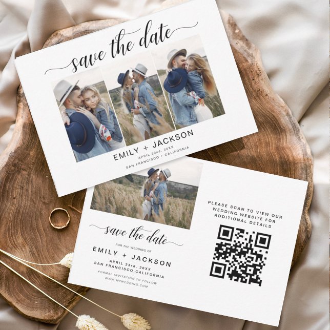 QR Code Modern Save the Date 4 Photo Elegant  (Creator Uploaded)