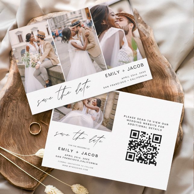 QR Code Modern Save the Date 4 Photo Elegant  (Creator Uploaded)
