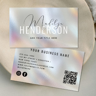QR Code Modern Scannable Script Pearl Glass  Business Card
