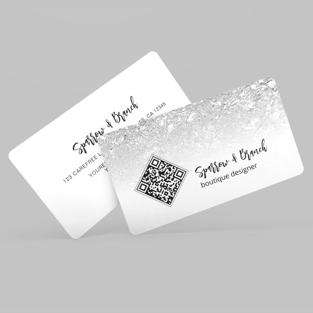 QR Code Modern Silver Boutique Business Card (Creator Uploaded)
