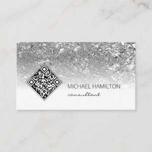 QR Code Modern Silver Business Card