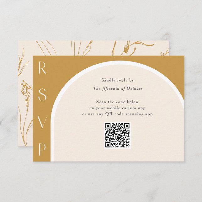 QR code Modern simple arch earth tone wedding  RSV RSVP Card (Front/Back)