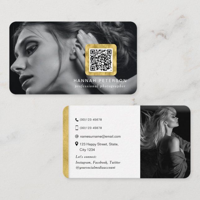 QR code modern stylish gold photographer photo Business Card (Front/Back)