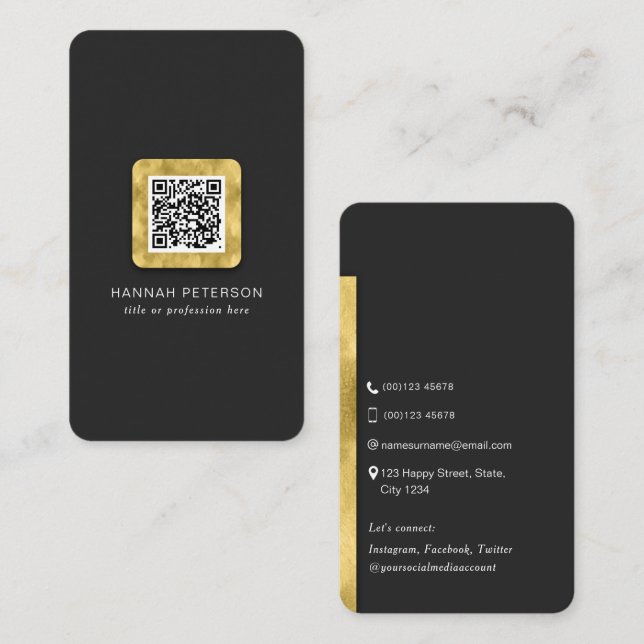 QR code modern stylish gold scannable networking Business Card (Front/Back)
