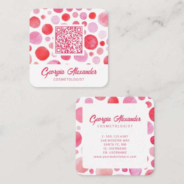 QR Code Modern Trendy Abstract Cosmetologist Square Business Card (Front/Back)