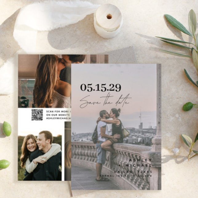 QR Code Modern Vellum Overlay Script 4 Photo Save The Date (Creator Uploaded)