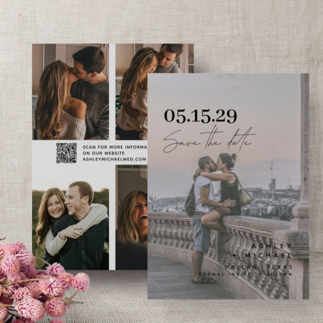 QR Code Modern Vellum Overlay Script 4 Photo Save The Date (Save the Date: Love is in the air!)