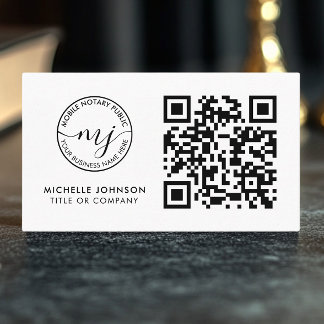 QR Code Modern White Notary Business Cards