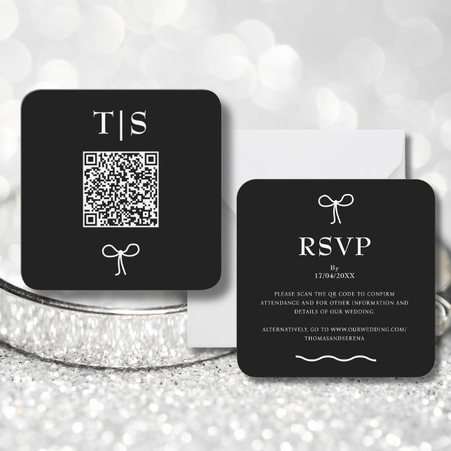 QR Code Monochrome Black White Website Wedding Card (Creator Uploaded)