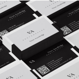 QR Code Monogram Balck White Grey Photography Business Card