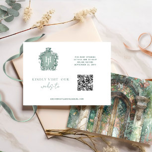 QR Code Monogram Earthy Green Timeless RSVP Online Enclosure Card