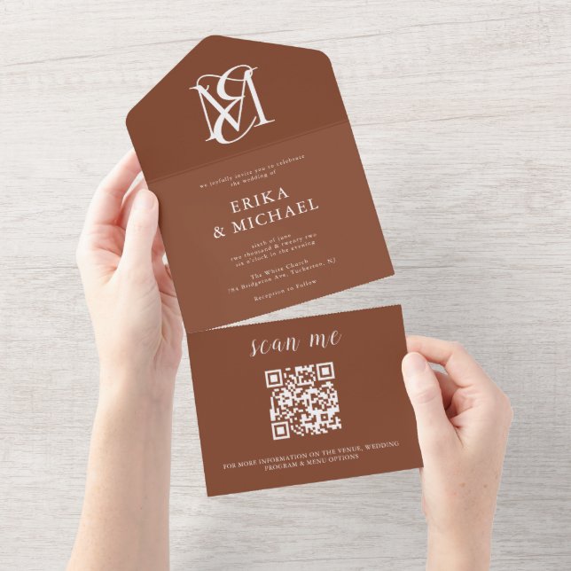 QR Code Monogram Elegant Fall Wedding All In One Invitation (Tearaway)