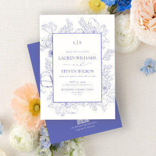 QR Code Monogram Elegant Lavender Floral Wedding Invitation