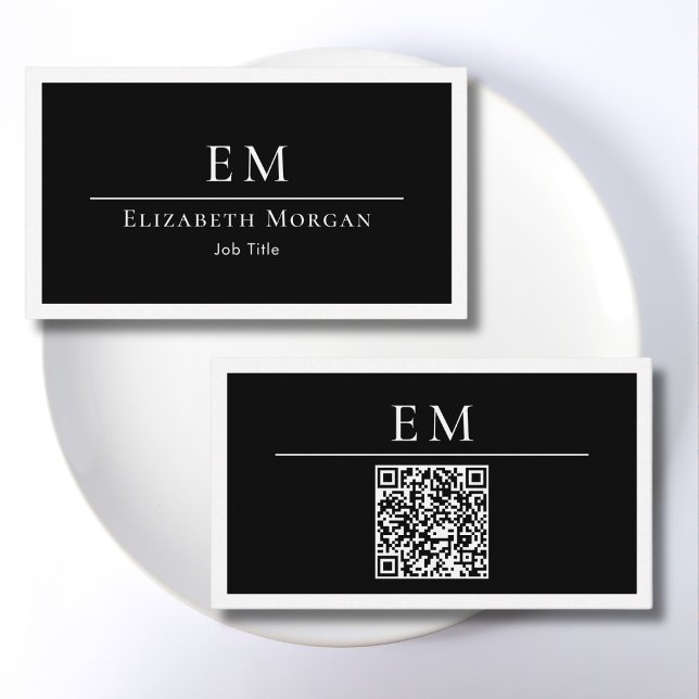 QR Code Monogram Logo Black White Minimal Modern Business Card (Creator Uploaded)