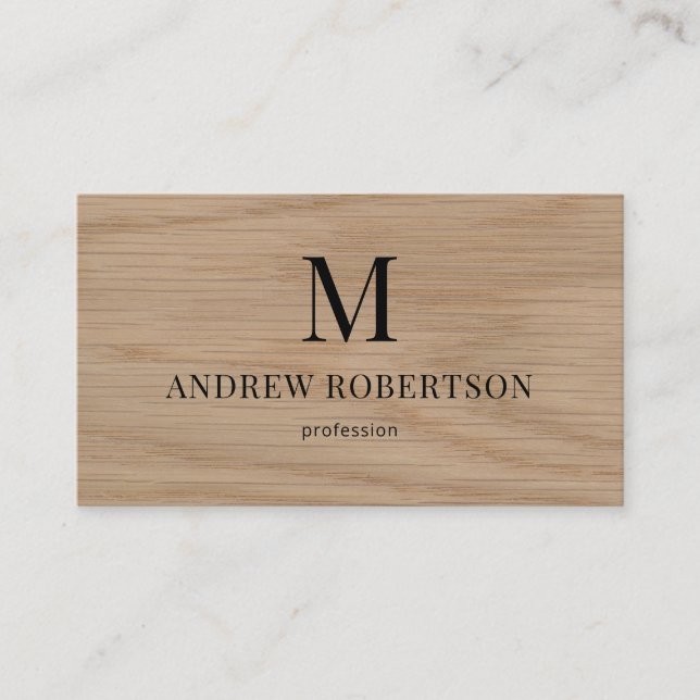 QR Code Monogram Wood Pattern Business Card (Front)