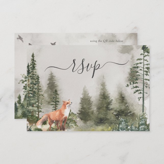 QR Code Mountain Forest Rustic Woods Wedding RSVP (Front/Back)