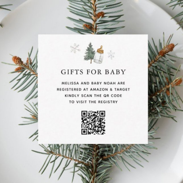 QR Code Mountain Winter Baby Shower Gift Registry Enclosure Card (Creator Uploaded)