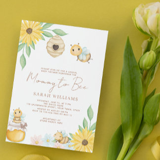QR Code Mummy To Bee Baby Shower Sunflower Invitation