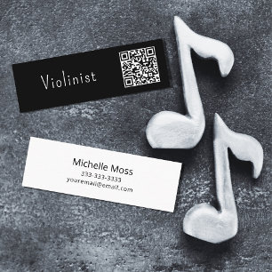 QR code Music Minimalist Violinist Black White Mini Business Card
