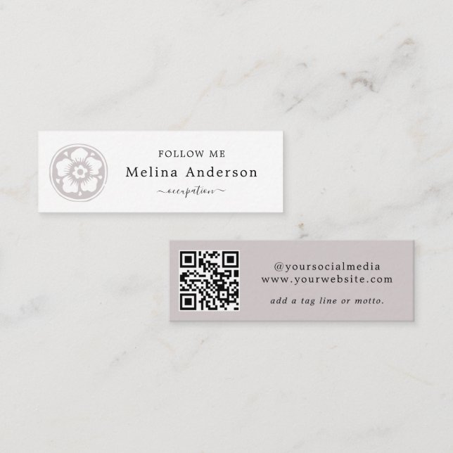 QR Code Muted Pink Social Media   Mini Business Card (Front/Back)