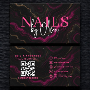 QR Code Nail Specialist Artist Black Hot Pink  Business Card