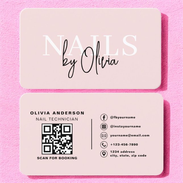 QR Code Nail Specialist Artist Modern Typography  Business Card (Creator Uploaded)