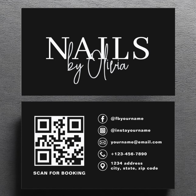 QR Code Nail Specialist Artist Modern Typography  Business Card (Creator Uploaded)