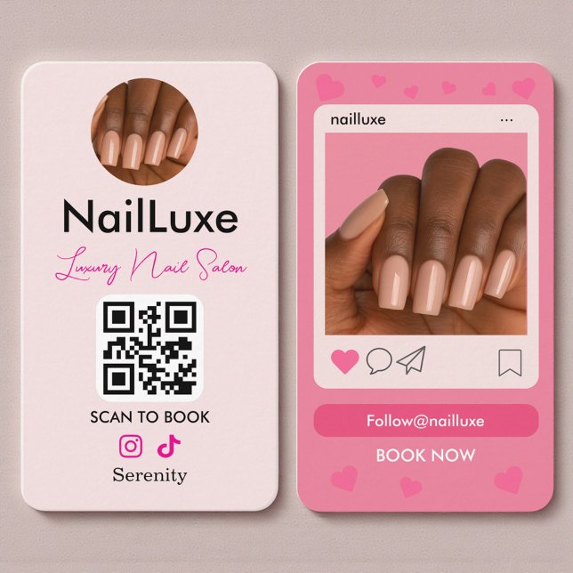 QR Code Nail Technician Blush Pink Photo Business Card (Creator Uploaded)