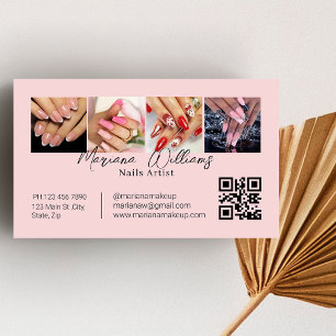 qr code nails artist 4 photos collage pink business card