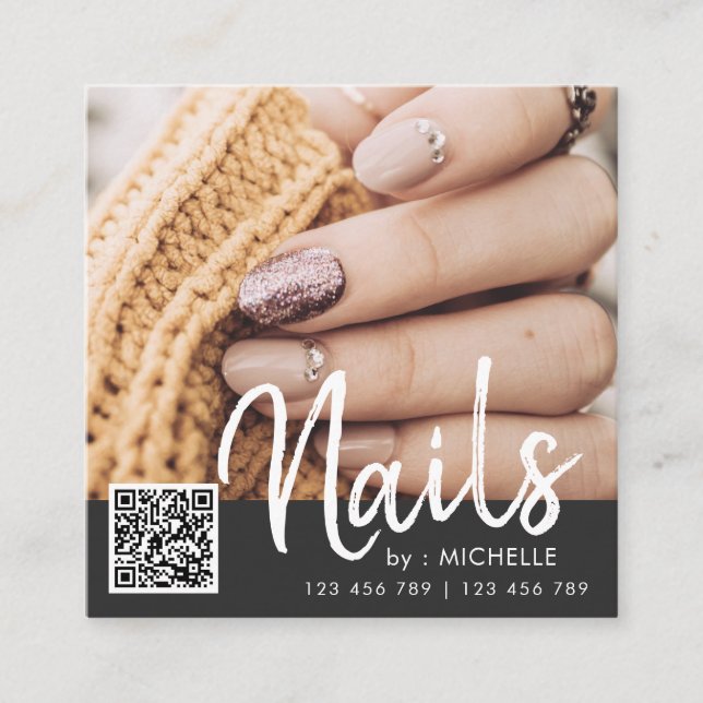QR code nails photo business cards (Front)