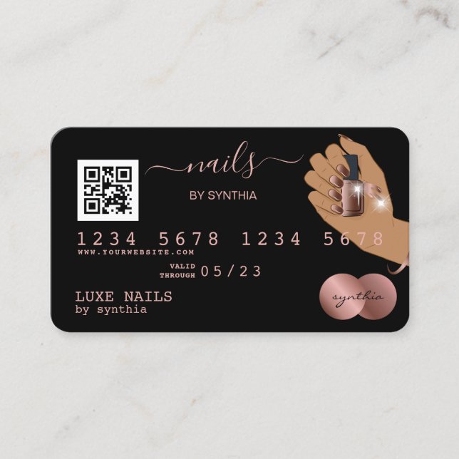 QR code Nails Technician Credit Card Rose Gold (Front)