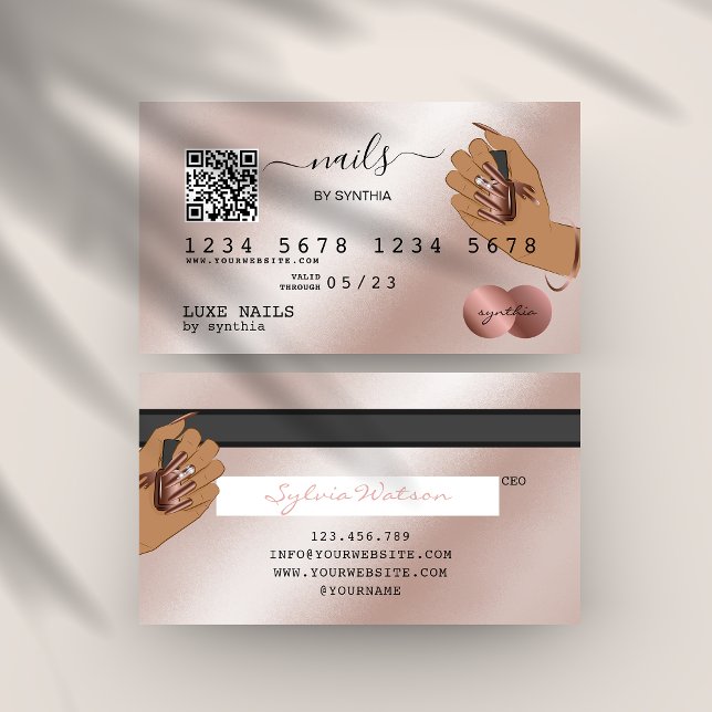 QR code Nails Technician Credit Card Rose Gold (Creator Uploaded)