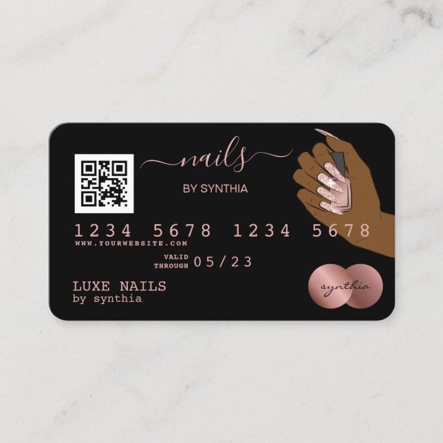 QR code Nails Technician Credit Card Rose Gold (Front)