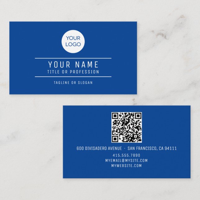 QR Code Name Professional Logo Royal Blue Calling Card (Front/Back)