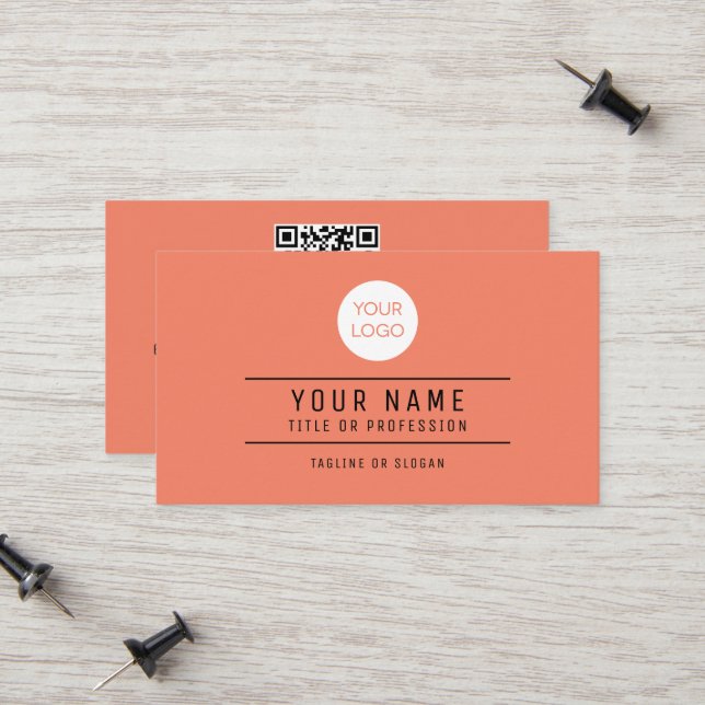 QR Code Name Professional Logo Salmon Colour Calling Card (Front/Back In Situ)
